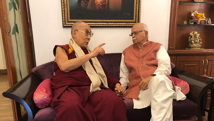 His Holiness the Dalai Lama meeting with former Deputy Prime Minister of India L. K. Advani in New Delhi, India on November 18, 2017. Photo by Tenzin Taklha