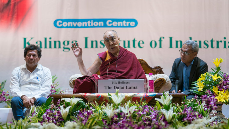 His Holiness the Dalai Lama speaking at KIIT University in Bhubaneswar, Odisha, India on November 21, 2017. Photo by Tenzin Choejor