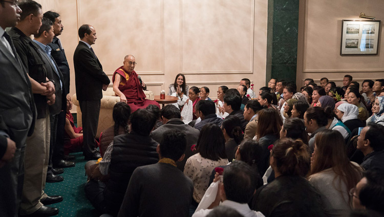 His Holiness the Dalai Lama addressing members of the Tibetan community in Kolkata, India on November 23, 2017. Photo by Tenzin Choejor