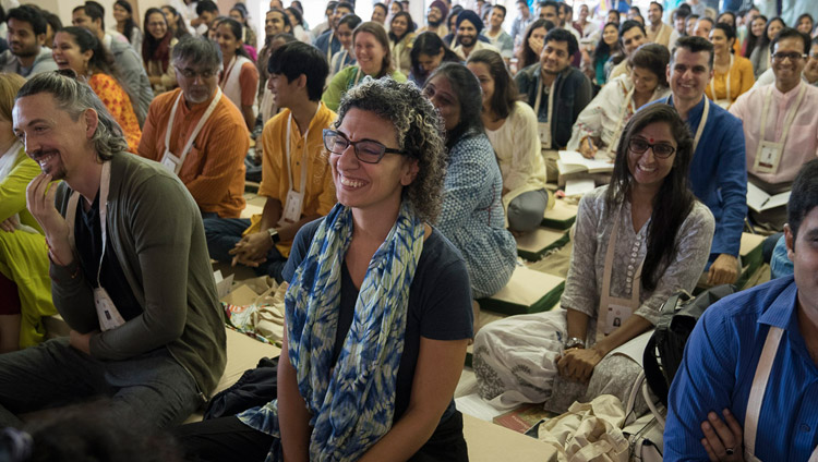 Members of the audience listening to His Holiness the Dalai Lama speaking at the Somaiya Campus Auditorium in Mumbai, India on December 8, 2017. Photo by Lobsang Tsering