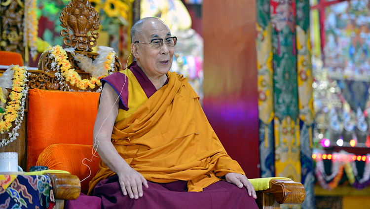 His Holiness the Dalai Lama speaking during the welcome ceremony at Drepung Lachi Monastery in Mundgod, Karnataka, India on December 11, 2017. Photo by Lobsang Tsering