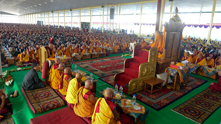 A view of the Loseling debate ground with over 8,500 attending His Holiness the Dalai Lama's talk in Mundgod, Karnataka, India on December 12, 2017. Photo by Lobsang Tsering