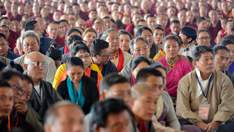 Members of the crowd of over 8,500 listening to His Holiness the Dalai Lama at the Drepung Loseling debate ground in Mundgod, Karnataka, India on December 12, 2017. Photo by Lobsang Tsering