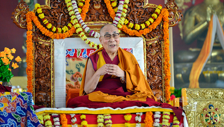 His Holiness the Dalai Lama speaking at the Drepung Loseling debate ground in Mundgod, Karnataka, India on December 12, 2017. Photo by Lobsang Tsering