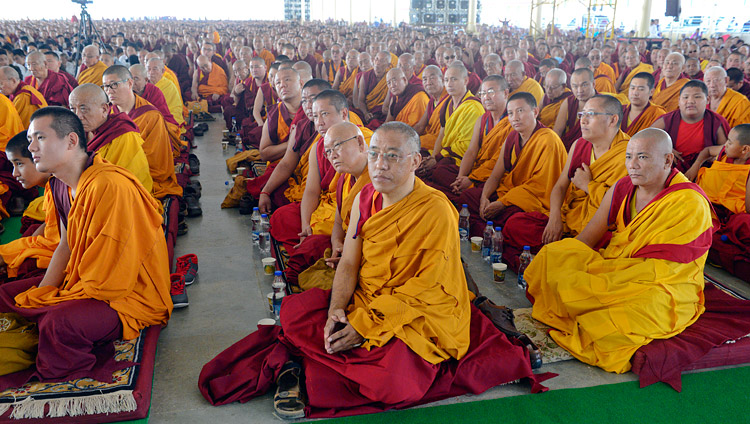 Some of the over 5,000 monks and nuns attending His Holiness the Dalai Lama's talk at the Drepung Loseling debate ground in Mundgod, Karnataka, India on December 12, 2017. Photo by Lobsang Tsering