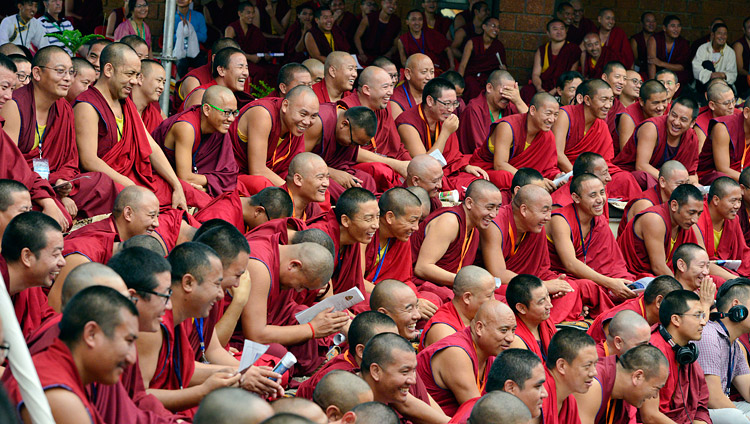 Some of the more than 400 monks listening to His Holiness the Dalai Lama at the inauguration of the  Meditation & Science Center at Drepung Loseling Monastery, Mundgod, Karnataka, India on December 14, 2017. Photo by Lobsang Tsering