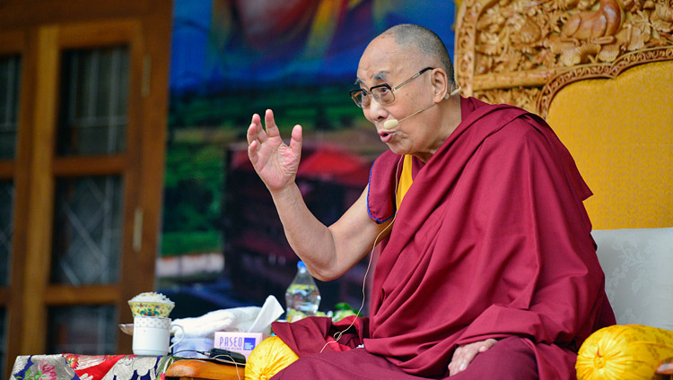 His Holiness the Dalai Lama speaking at the inauguration of the  Meditation & Science Center at Drepung Loseling Monastery, Mundgod, Karnataka, India on December 14, 2017. Photo by Lobsang Tsering
