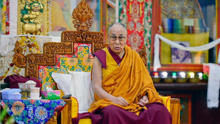 His Holiness the Dalai Lama speaking at Ganden Lachi Monastery in Mundgod, Karnataka, India on December 15, 2017. Photo by Lobsang Tsering