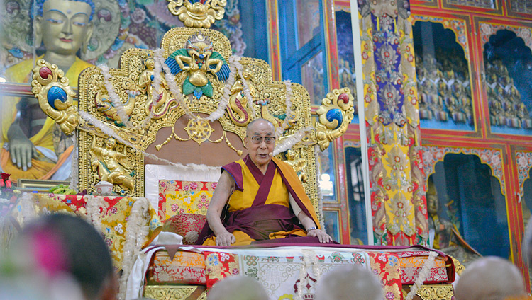 His Holiness the Dalai Lama during his teaching at Ganden Lachi Monastery in Mundgod, Karnataka, India on December 17, 2017. Photo by Lobsang Tsering