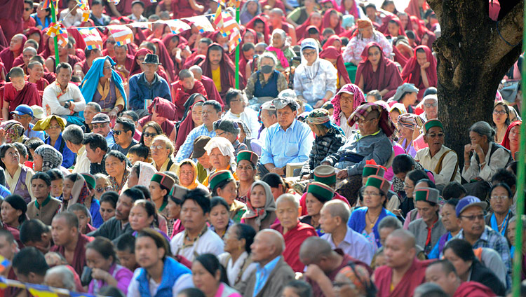 Some of the more than 8,000 Tibetans and people from the Himalayan region attending His Holiness the Dalai Lama's teaching at Ganden Lachi Monastery in Mundgod, Karnataka, India on December 17, 2017. Photo by Lobsang Tsering