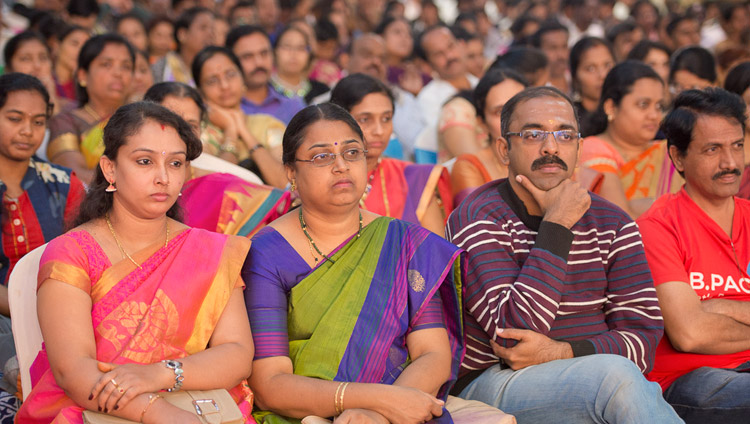 Members of the audience listening to His Holiness the Dalai Lama speaking at Seshadripuram Group of Institutions Silver Jubilee in Bengaluru, Karnataka, India on December 24, 2017. Photo by Lobsang Tsering