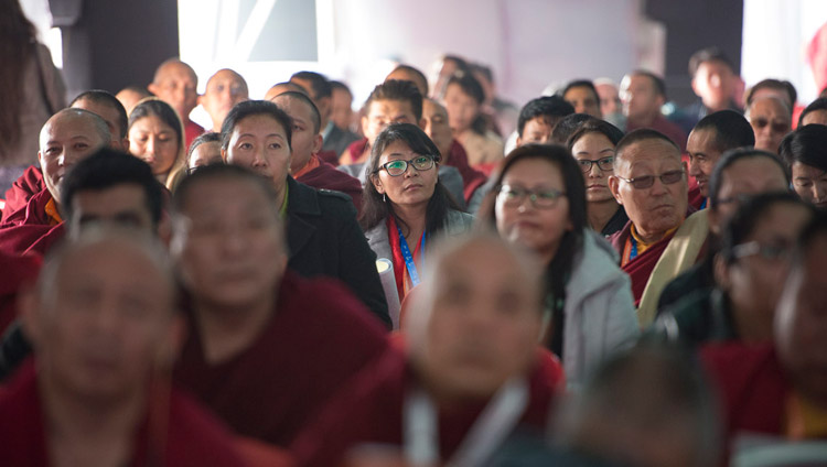 Members of the audience listening to His Holiness the Dalai Lama's comments on the second day of the conference on Mind in Indian Philosophical Schools of Thought and Modern Science at the Central Institute of Higher Tibetan Studies in Sarnath, Varanasi, India on December 31, 2017. Photo by Lobsang Tsering