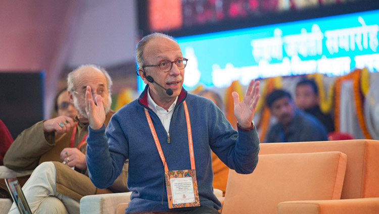 Michel Bitbol speaking at the conference on Mind in Indian Philosophical Schools of Thought and Modern Science at the Central Institute of Higher Tibetan Studies in Sarnath, Varanasi, India on December 31, 2017. Photo by Lobsang Tsering