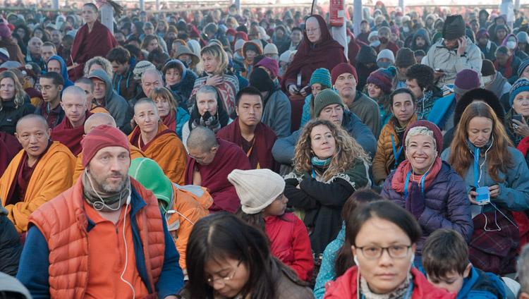 Foreigners from different countries gathered to listen to His Holiness the Dalai Lama's teachings at the Kalachakra Maidan in Bodhgaya, Bihar, India on January 5, 2018. Photo by Lobsang Tsering