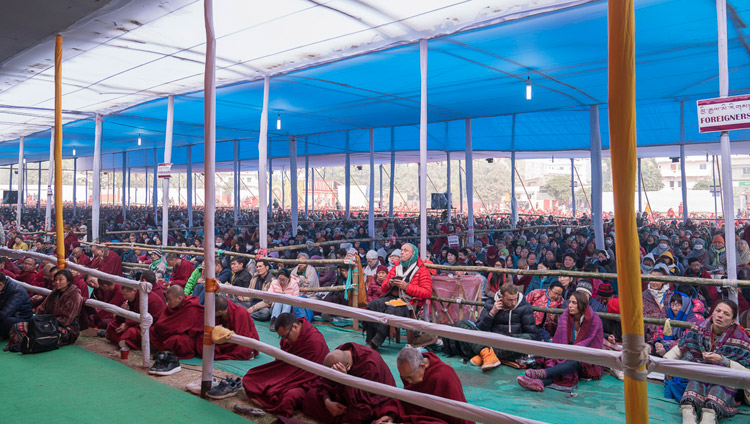 Some of the more than 50,000 people, including foreigners from 69 countries, attending His Holiness the Dalai Lama's teachings at the Kalachakra Maidan in Bodhgaya, Bihar, India on January 6, 2018. Photo by Lobsang Tsering