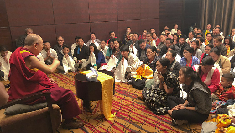 His Holiness the Dalai Lama meeting with members of the Tibetan community in Pune, Maharashtra, India on January 10, 2018. Photo by Tenzin Taklha