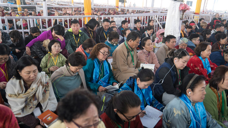 Members of the audience from Mongolia among the 30,000 attending His Holiness the Dalai Lama's teachings in Bodhgaya, Bihar, India on January 14, 2018. Photo by Lobsang Tsering