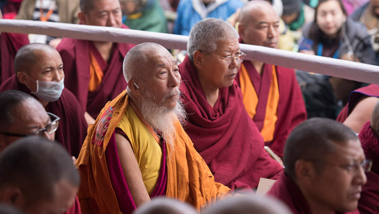 Some of the more than 10,000 monks and nuns attending the second day of His Holiness the Dalai Lama's teachings at the Kalachakra Maidan in Bodhgaya, Bihar, India on January 15, 2018. Photo by Manuel Bauer