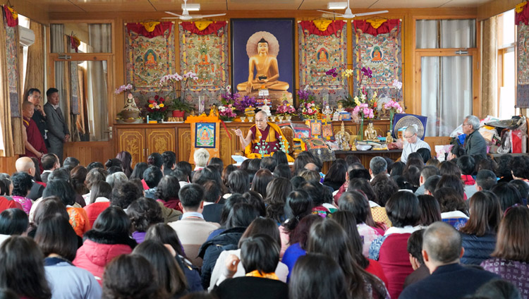 His Holiness the Dalai Lama speaking to a group of professionals from Vietnam at the Tibetan Monastery in Bodhgaya, Bihar, India on January 17, 2018. Photo by Tenzin Choejor