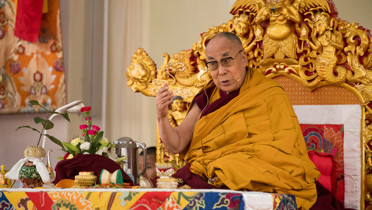 His Holiness the Dalai Lama addressing the crowd during the preparations for the Thirteen Deity Vajrabhairava Empowerment in Bodhgaya, Bihar, India on January 18, 2018. Photo by Manuel Bauer