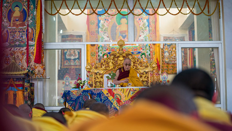 His Holiness the Dalai Lama conferring the Solitary Hero Vajrabhairava Empowerment in Bodhgaya, Bihar, India on January 21, 2018. Photo by Lobsang Tsering