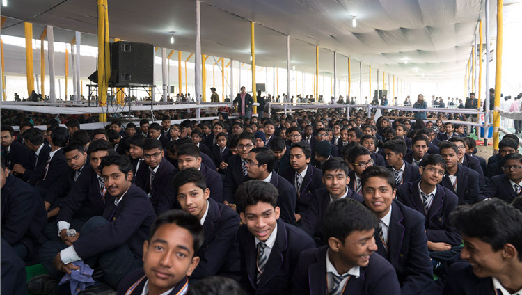 Some of the more than 7,000 students from Bihar attending His Holiness the Dalai Lama's talk on Universal Values in Bodhgaya, Bihar, India on January 25, 2018. Photo by Lobsang Tsering
