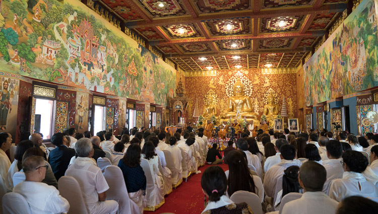 A view inside the new Wat Pa Buddhagaya Vanaram Temple during the inauguration ceremony with His Holiness the Dalai Lama in Bodhgaya, Bihar, India on January 25, 2018. Photo by Lobsang Tsering