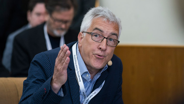 Michel Boivin speaking about child development under the day's theme of Early Childhood Development and Social and Emotional Learning on the opening day of the 33rd Mind & Life Conference at the Main Tibetan Temple in Dharamsala, HP, India on March 12, 2018. Photo by Tenzin Choejor