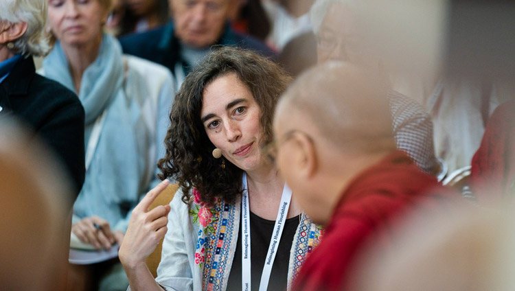 Jennifer Knox of Emory University talking about her work with Social Emotional and Ethical Learning (SEEL) during her presentation on the second day of the 33rd Mind & Life Conference at the Main Tibetan Temple in Dharamsala, HP, India on March 13, 2018. Photo by Tenzin Choejor Jennifer Knox of Emory University talking about her work with Social Emotional and Ethical Learning (SEEL) during her presentation on the second day of the 33rd Mind & Life Conference at the Main Tibetan Temple in Dharamsala, HP, India on March 13, 2018. Photo by Tenzin Choejor
