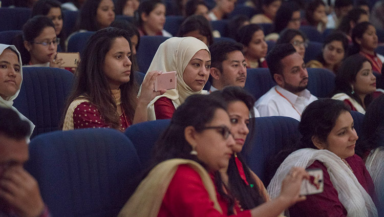 Members of the audience listening to His Holiness the Dalai Lama speaking at the First Convocation of the Central University of Jammu in Jammu, J&K, India on March 18, 2018. Photo by Tenzin Choejor