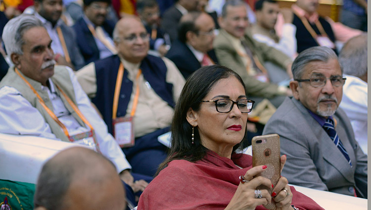 Members of the audience listening to His Holiness the Dalai Lama speaking at the 92nd Annual Meet of Association of Indian Universities at CIHTS in Sarnath, UP, India on March 19, 2018. Photo by Lobsang Tsering