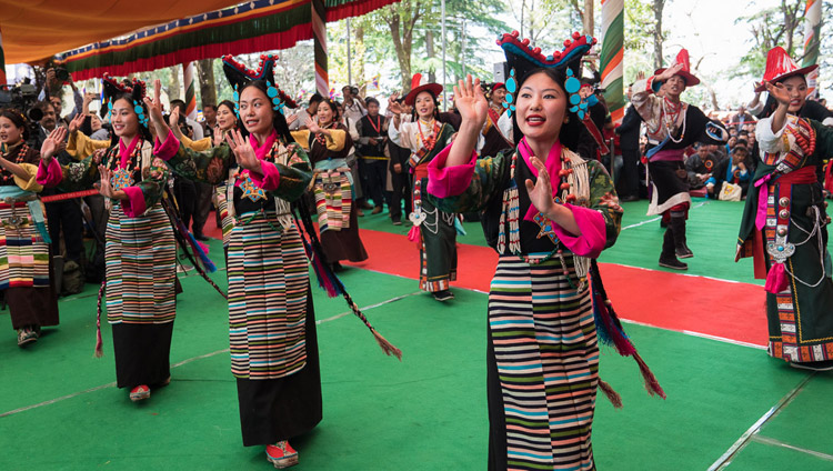 Members of TIPA performing as the Thank You India celebration draws to a close at the Main Tibetan Temple couryard in Dharamsala, HP, India on March 31, 2018. Photo by Tenzin Choej