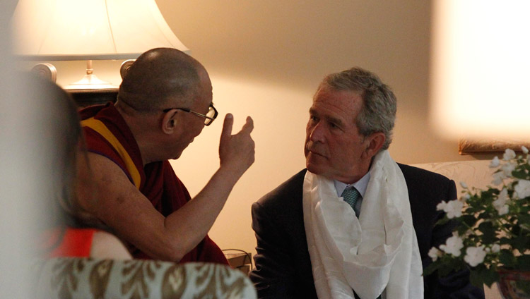 His Holiness the Dalai Lama during his visit to President George W. Bush's residence in Dallas, Texas, USA on May 10, 2011. (Photo courtesy Bush Center)