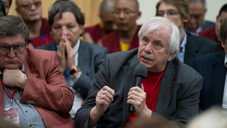 Prof Nikolai Yankovsky speaking on genetics at the Dialogue Between Russian and Buddhist Scholars in Dharamsala, HP, India on May 3, 2018. Photo by Tenzin Choejor