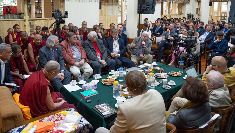 Prof Alexander Kaplan speaking as the morning session nears conclusion on the first day of the Dialogue Between Russian and Buddhist Scholars in Dharamsala, HP, India on May 3, 2018.