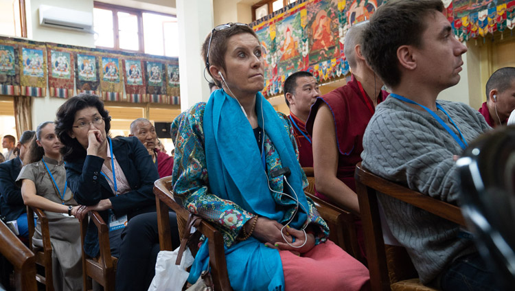 Members of the audience listening to Dr Namdol Lhamo's presentation on the second day of the Dialogue between Russian and Buddhist Scholars in Dharamsala, HP, India on May 4, 2018. Photo by Tenzin Choejor