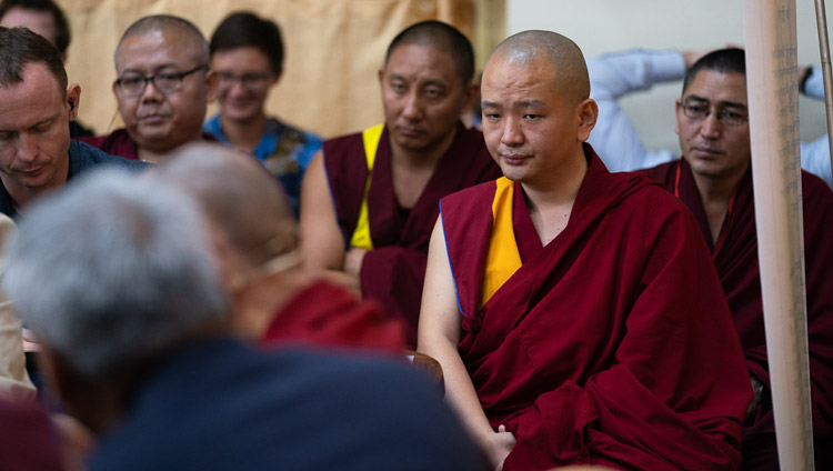 Some of the Buddhist scholars in the audience listening to His Holiness the Dalai Lama's comments n the second day of the Dialogue between Russian and Buddhist Scholars in Dharamsala, HP, India on May 4, 2018. Photo by Tenzin Choejor