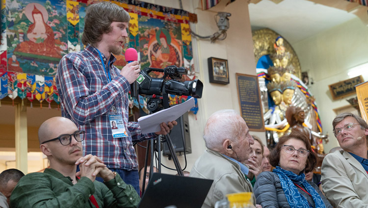 Prof Dubrovsky's paper being read in English on the second day of the Dialogue between Russian and Buddhist Scholars in Dharamsala, HP, India on May 4, 2018. Photo by Tenzin Choejor