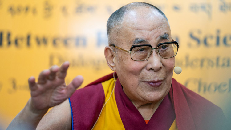 His Holiness the Dalai Lama speaking on the second day of the Dialogue between Russian and Buddhist Scholars in Dharamsala, HP, India on May 4, 2018. Photo by Tenzin Choejor