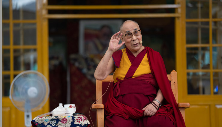 His Holiness the Dalai Lama speaking during his meeting with visitors from around the world at the Tsuglagkhang courtyard in Dharamsala, HP, India on May 19, 2018. Photo by Tenzin Choejor