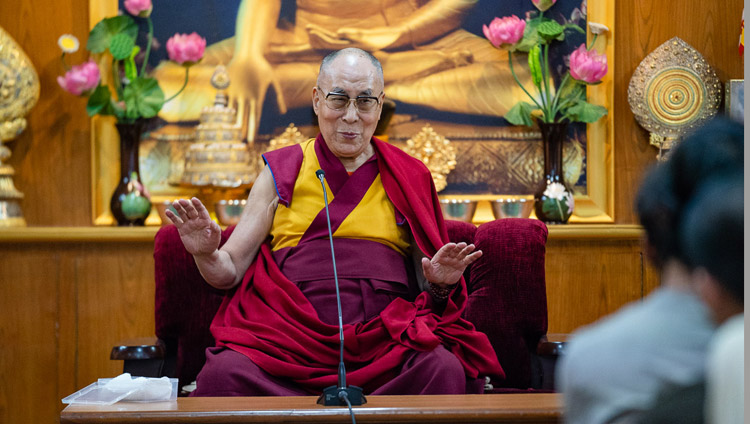 His Holiness the Dalai Lama speaking to groups of students and teachers at his residence in Dharamsala, HP, India on June 1, 2018. Photo by Tenzin Choejor