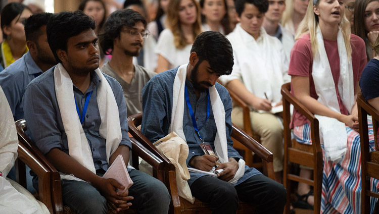 Members of the audience listening to His Holiness the Dalai Lama during their meeting at his residence in Dharamsala, HP, India on June 1, 2018. Photo by Tenzin Choejor