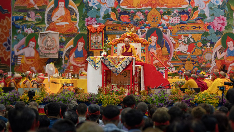 His holiness the Dalai Lama on the final day of his three day teaching in Riga, Latvia on June 18, 2018. Photo by Tenzin Choejor