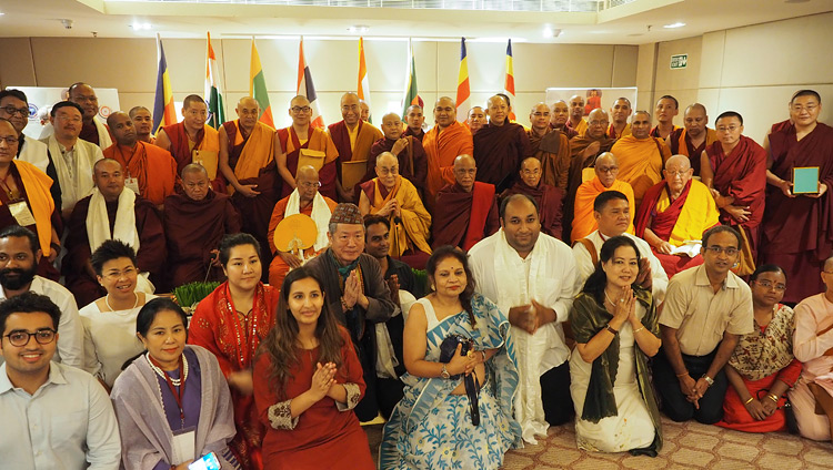 His Holiness the Dalai Lama with delegates to the Second Dialogue on Vinaya during their meeting in New Delhi, India on July 1, 2018. Photo by Jeremy Russell