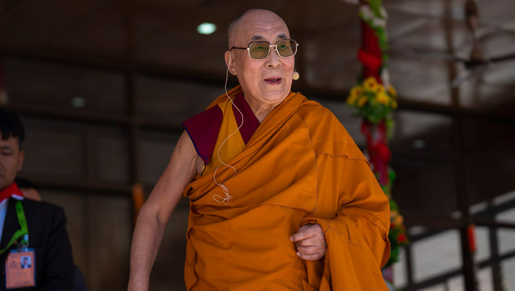 His Holiness the Dalai Lama addressing the crowd during celebrations on his 83rd birthday in Leh, Ladakh, J&K, India on July 6, 2018. Photo by Tenzin Choejor