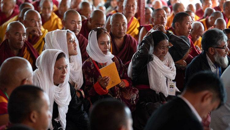 Members of the audience listening to His Holiness the Dalai Lama during his teaching in Diskit, Nubra Valley, J&K, India on July 13, 2018. Photo by Tenzin Choejor