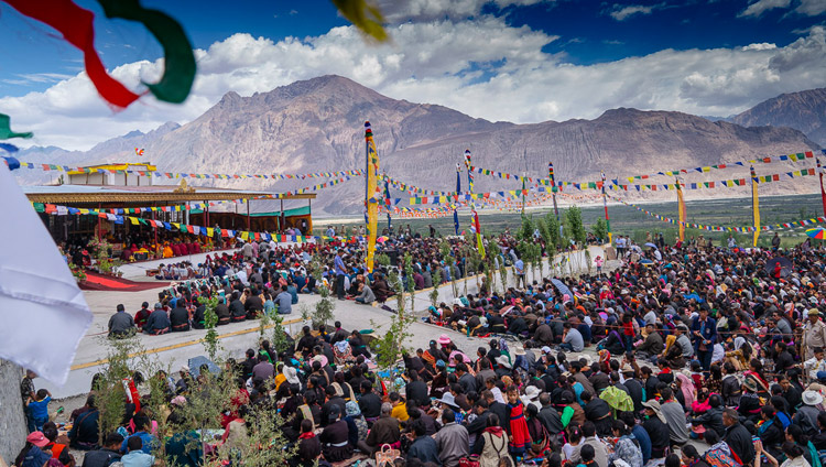 Many of the more than 5,600 people attending His Holiness the Dalai Lama's teaching at the teaching ground in Diskit, Nubra Valley, J&K, India on July 13, 2018. Photo by Tenzin Choejor