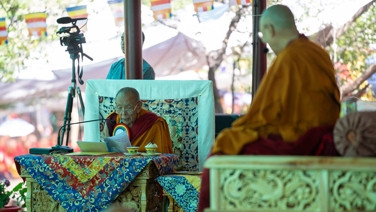Ganden Trisur, Rizong Rinpoche, speaking at the Inauguration of the Great Summer Debate at Samstanling Monastery in Sumur, Ladakh, J&K, India on July 15, 2018. Photo by Tenzin Choejor