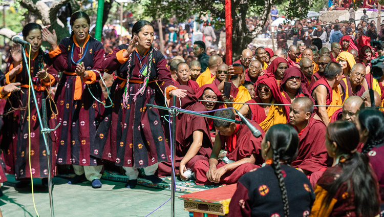 Members of lay-people’s study group at Tiggur demonstrating Buddhist philosophical debate during the Inauguration of the Great Summer Debate at Samstanling Monastery in Sumur, Ladakh, J&K, India on July 15, 2018. Photo by Tenzin Choejor