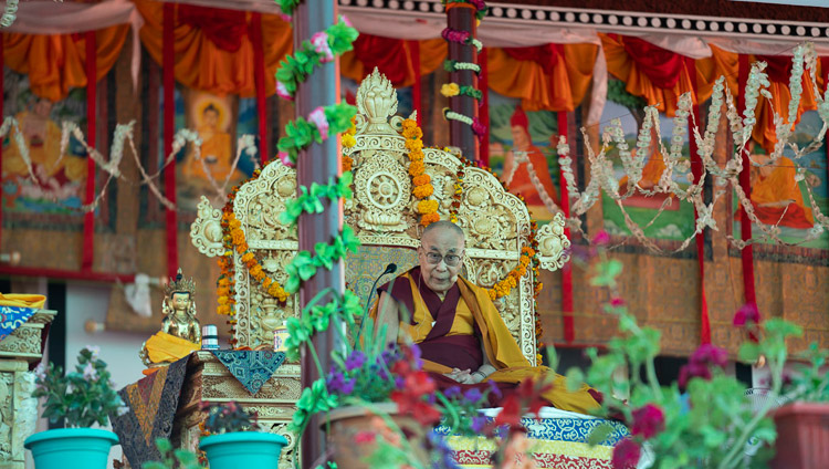 His Holiness the Dalai Lama addressing the audience at the start of his teachings at Samstanling Monastery in Sumur, Nubra Valley, Ladakh, J&K, India on July 16, 2018. Photo by Tenzin Choejor